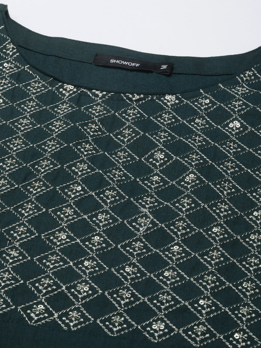 Women's Teal Floral Sequinned Straight Kurta