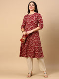 Women's Red Graphic A Line Kurta