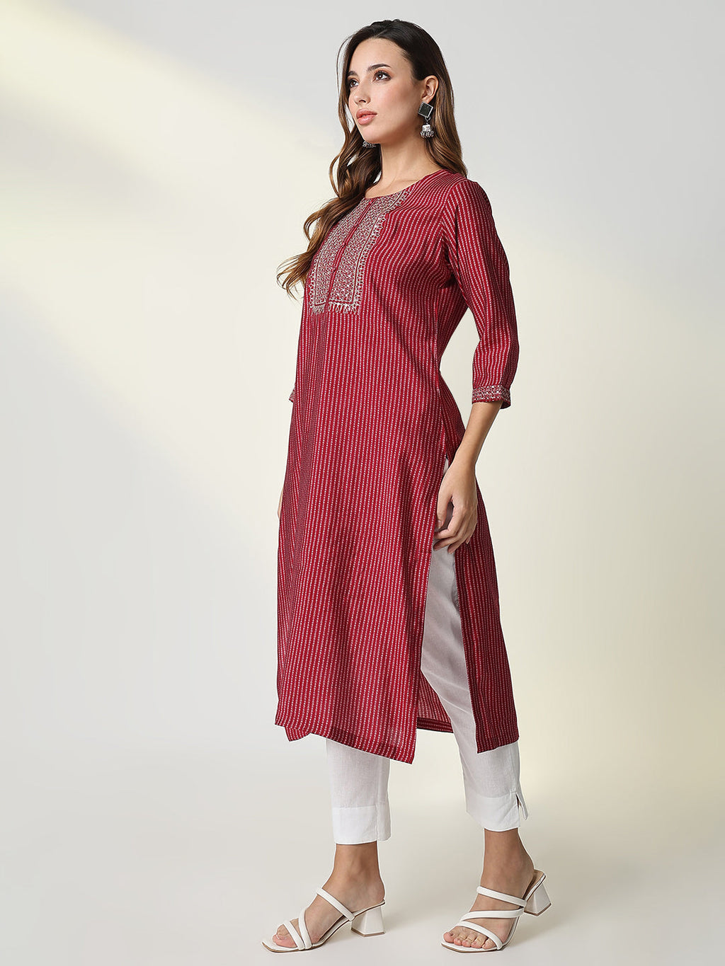 Women's Red Bandhani Straight Kurta