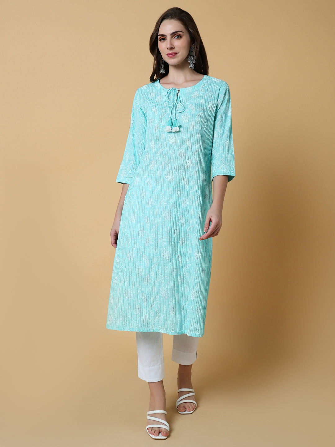 Women's Blue Floral Straight Kurta