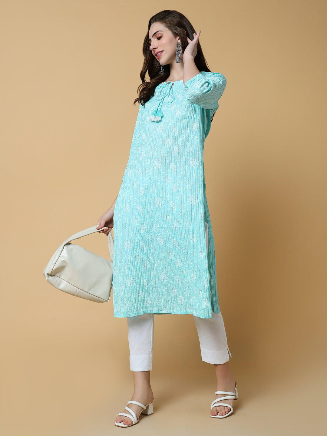 Women's Blue Floral Straight Kurta