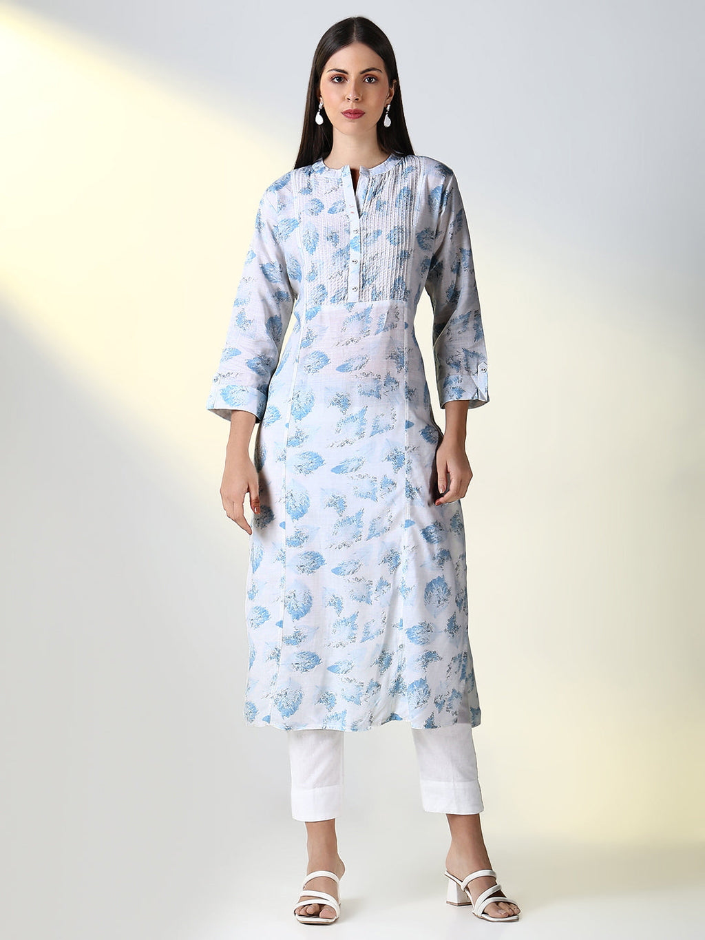Women's White Abstract A Line Kurta