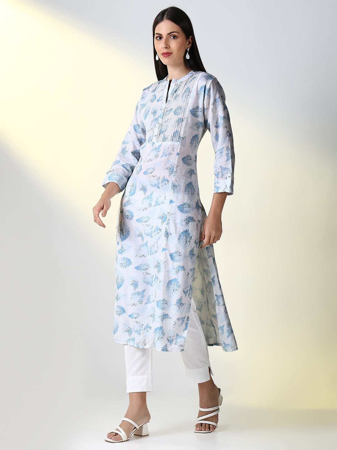 Women's White Abstract A Line Kurta