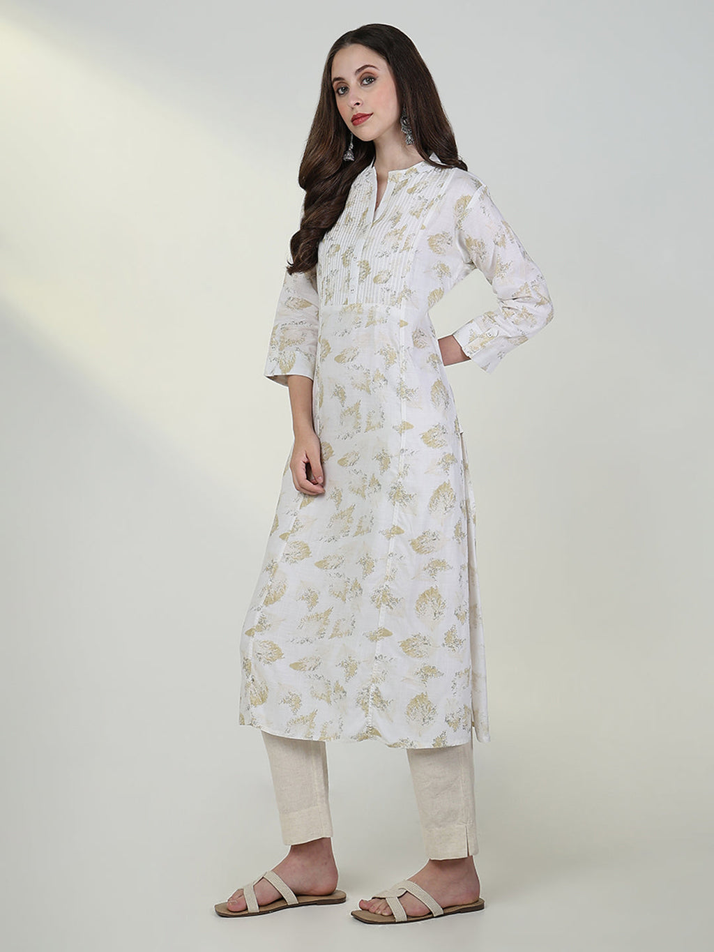 Women's White Abstract A Line Kurta