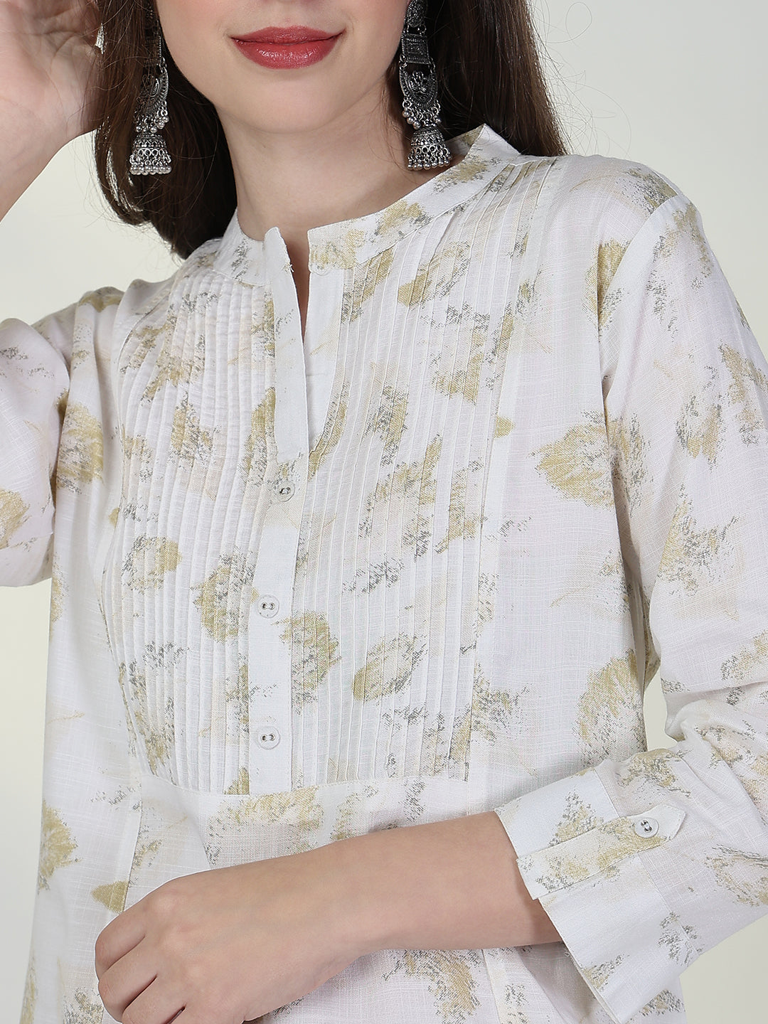 Women's White Abstract A Line Kurta
