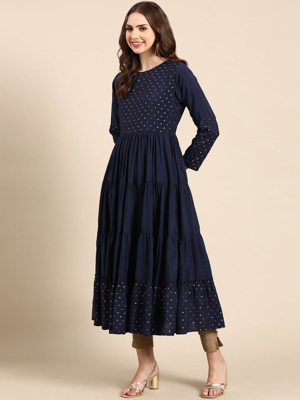 Women's Navy Blue Solid Anarkali Kurta