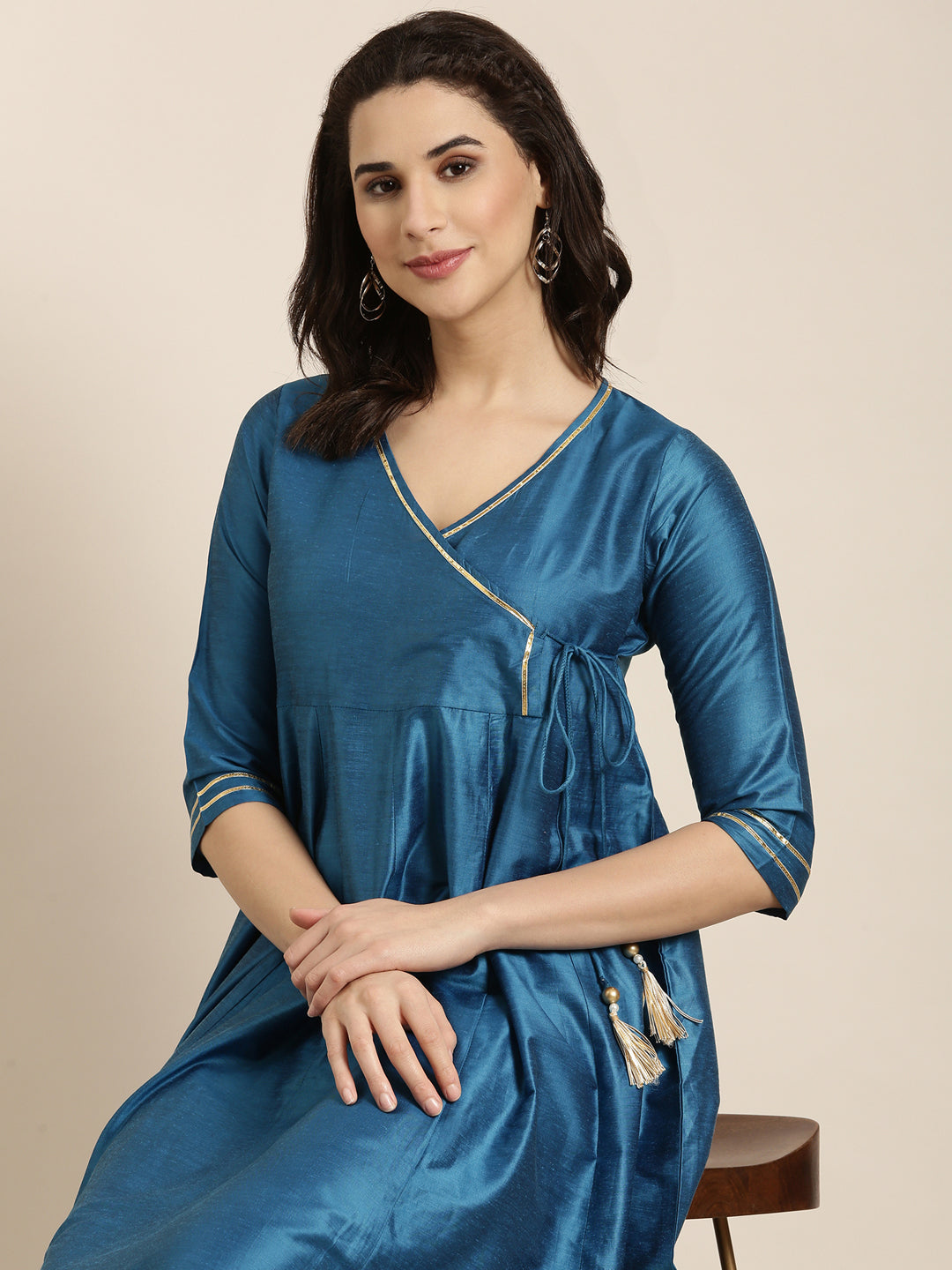 Women's Anarkali Blue Solid Kurta
