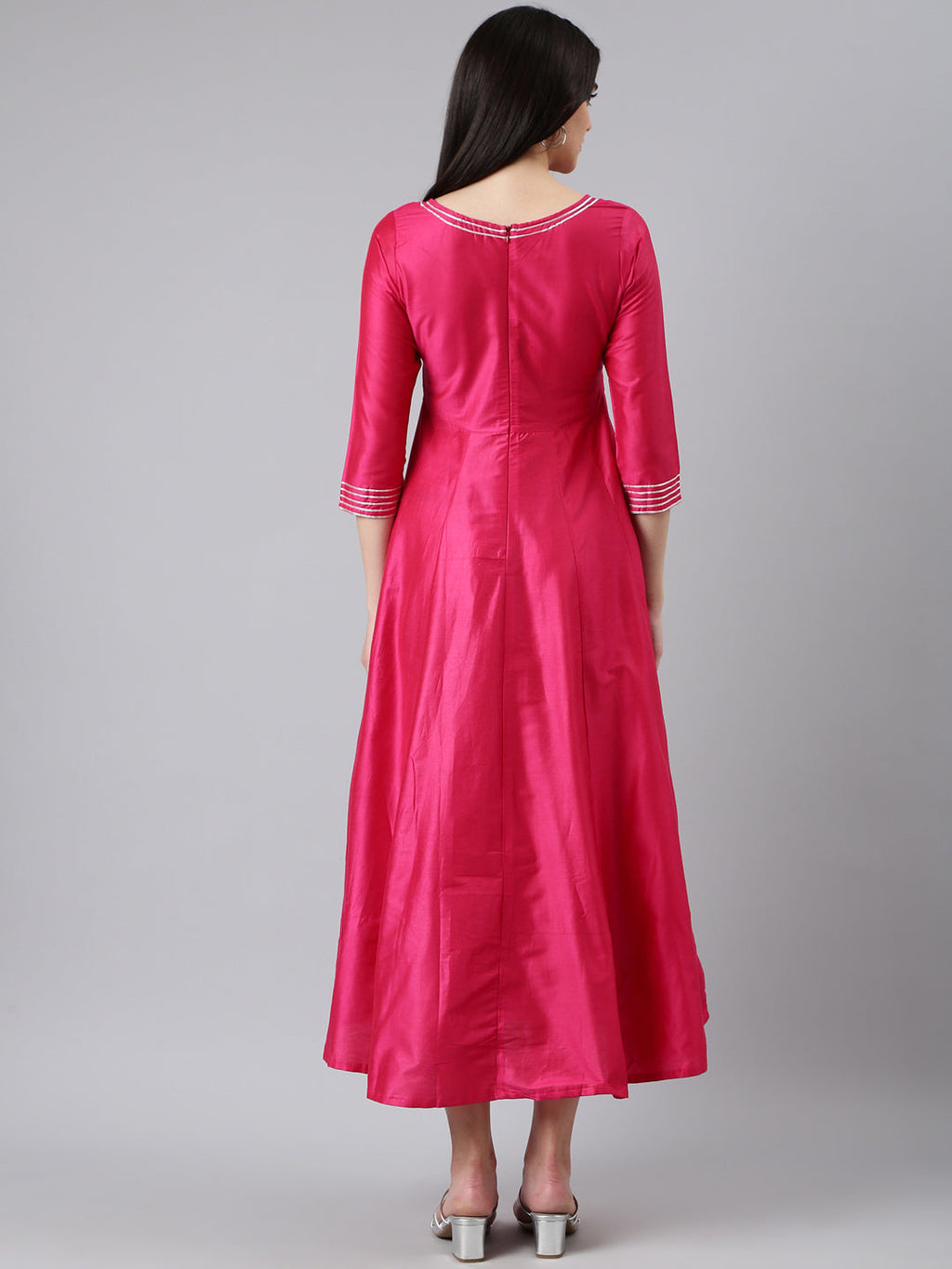 Women's Pink Round Neck Empire Kurta