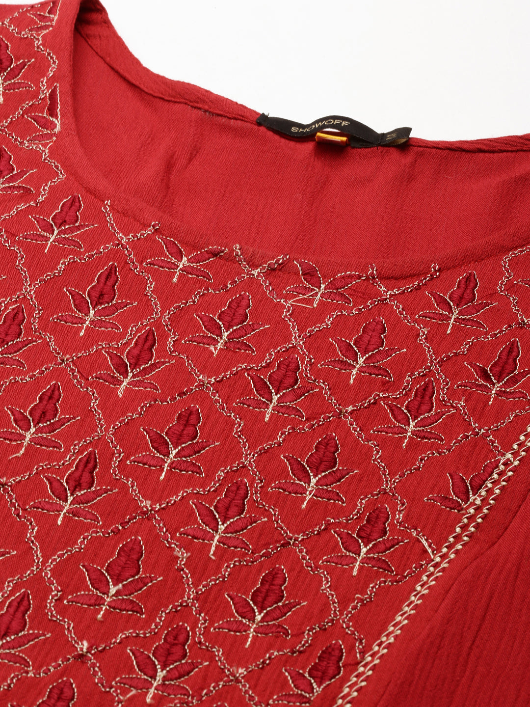 Women's Maroon Floral Thread Work Anarkali Kurta
