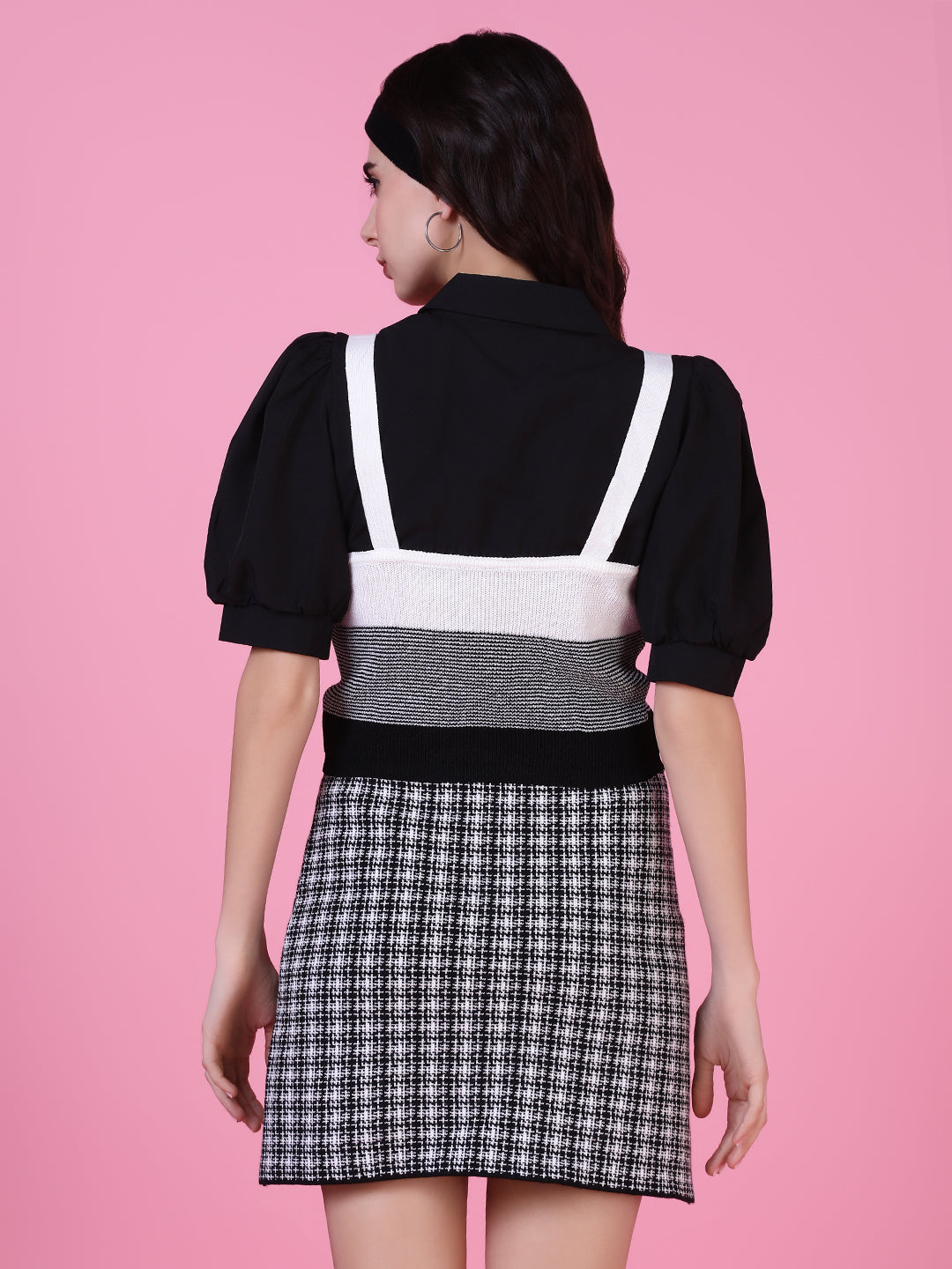 Women's Black Puff Sleeve Shirt Style Top