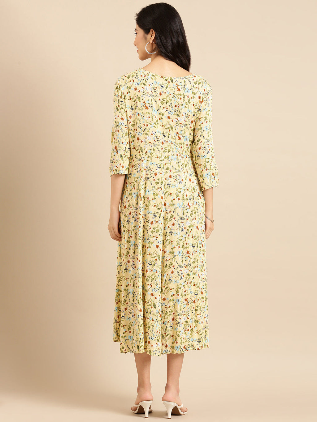 Women's Yellow Floral Printed A-Line Kurta
