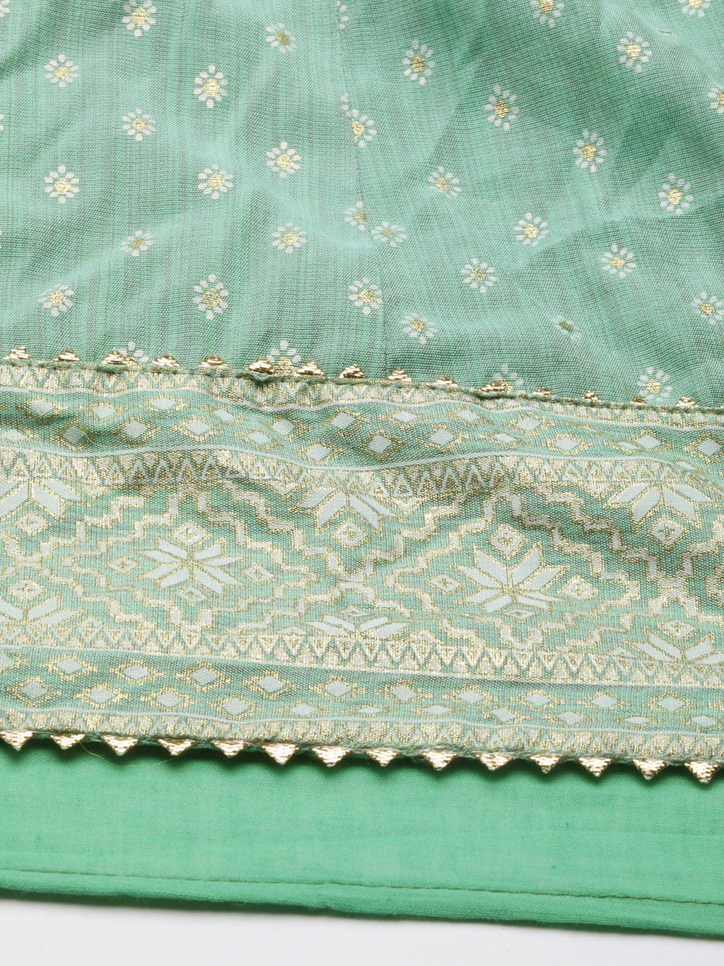 Women's Green Ethnic Motif Printed Thread Work Cotton Silk Anarkali Kurta