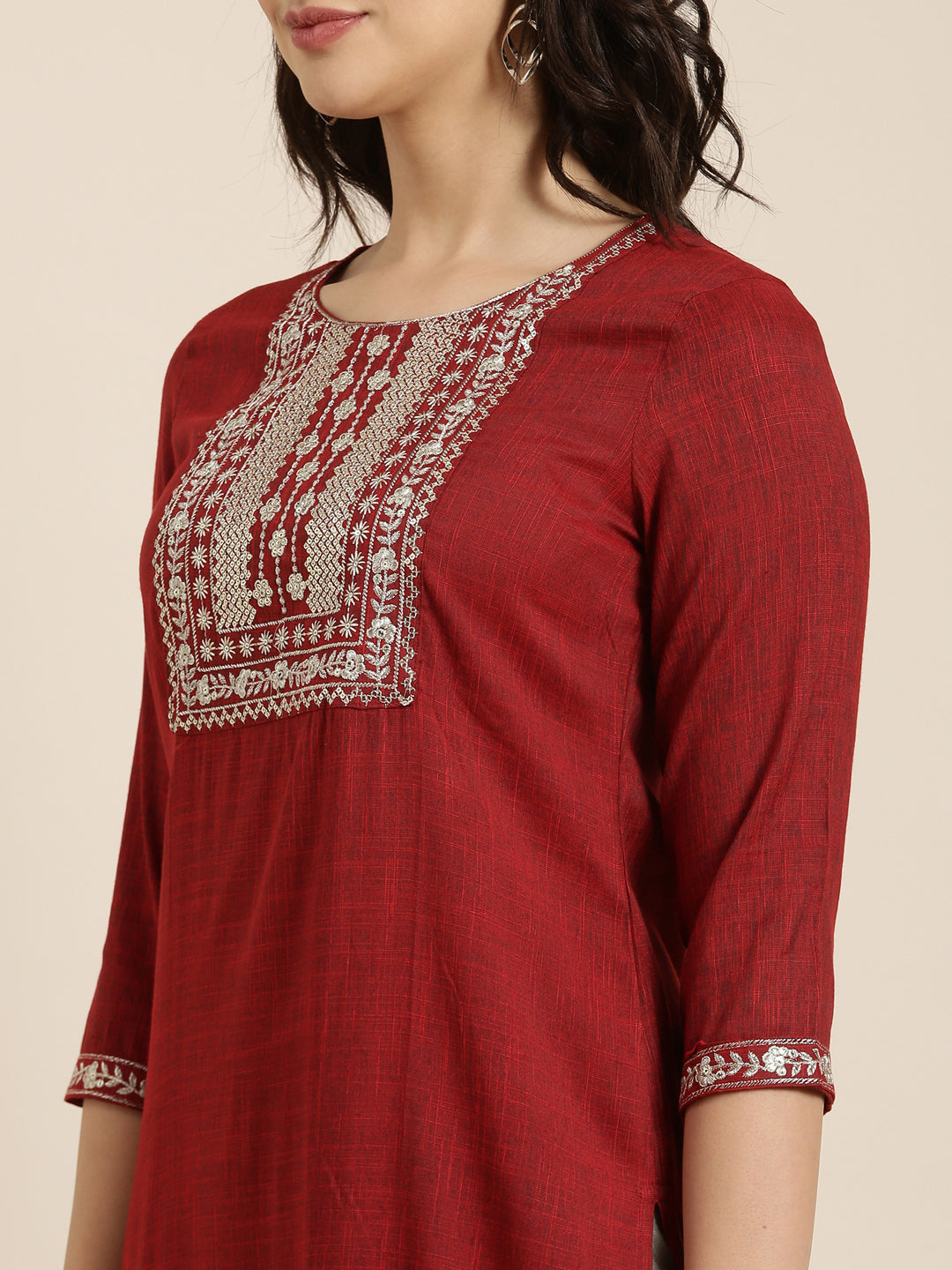 Women's Straight Maroon Solid Kurta