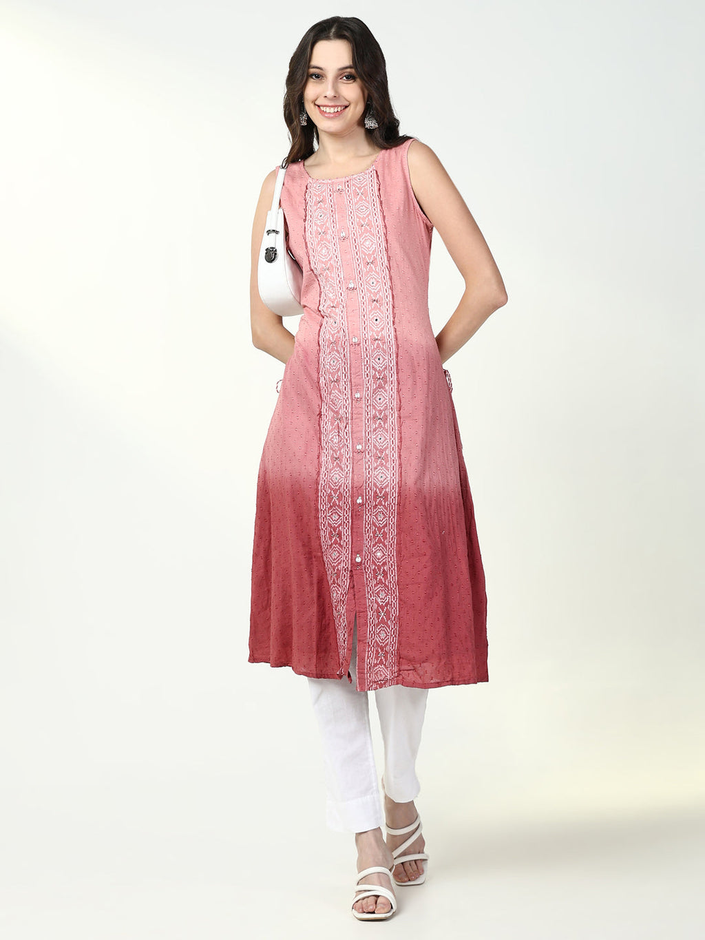 Women's Pink Graphic A Line Kurta