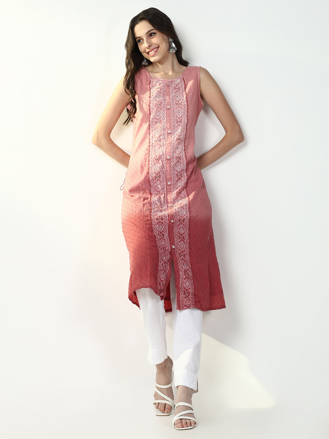 Women's Pink Graphic A Line Kurta