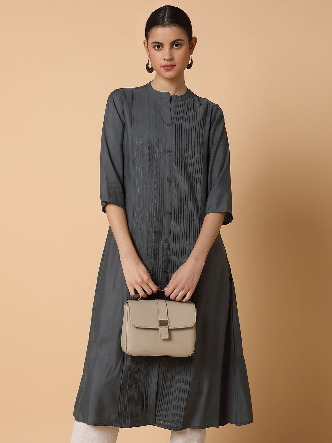 Women's Solid Grey A Line Kurta