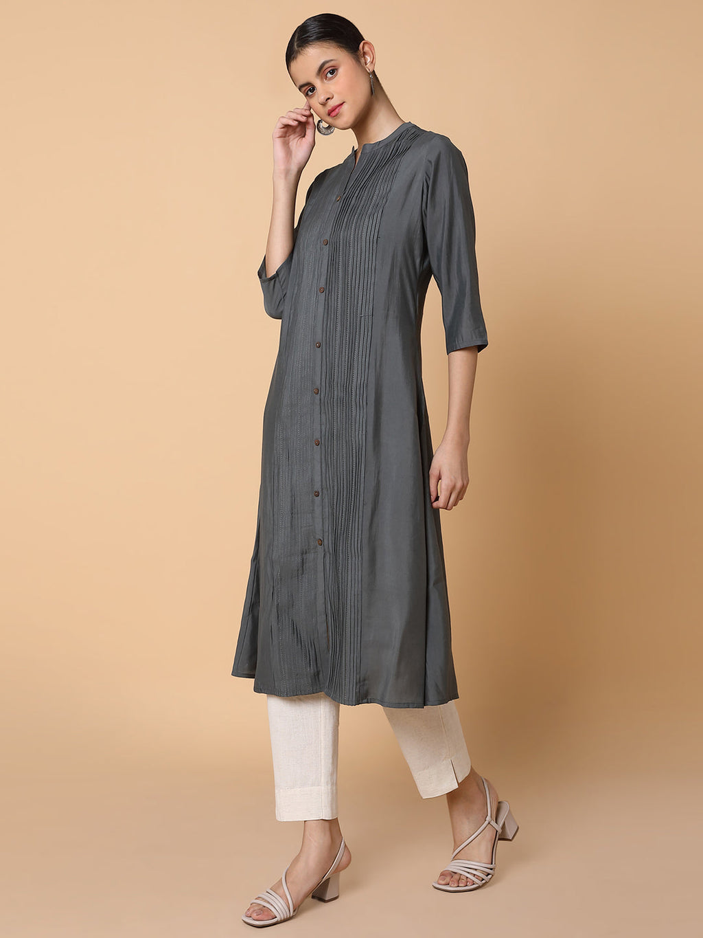 Women's Solid Grey A Line Kurta