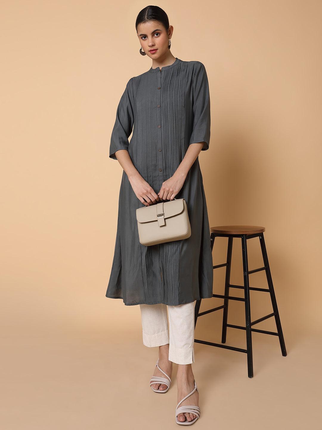 Women's Solid Grey A Line Kurta