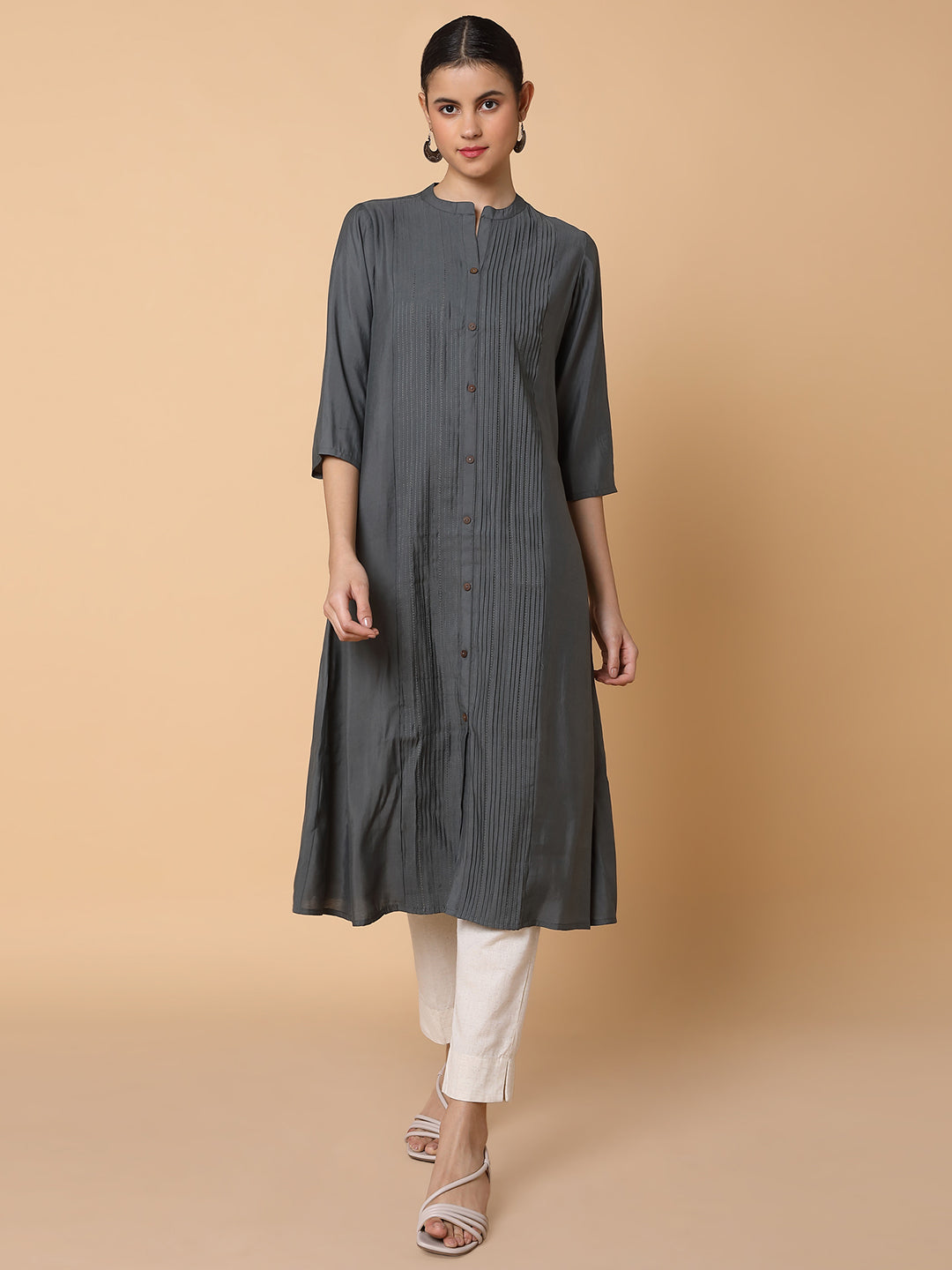 Women's Solid Grey A Line Kurta