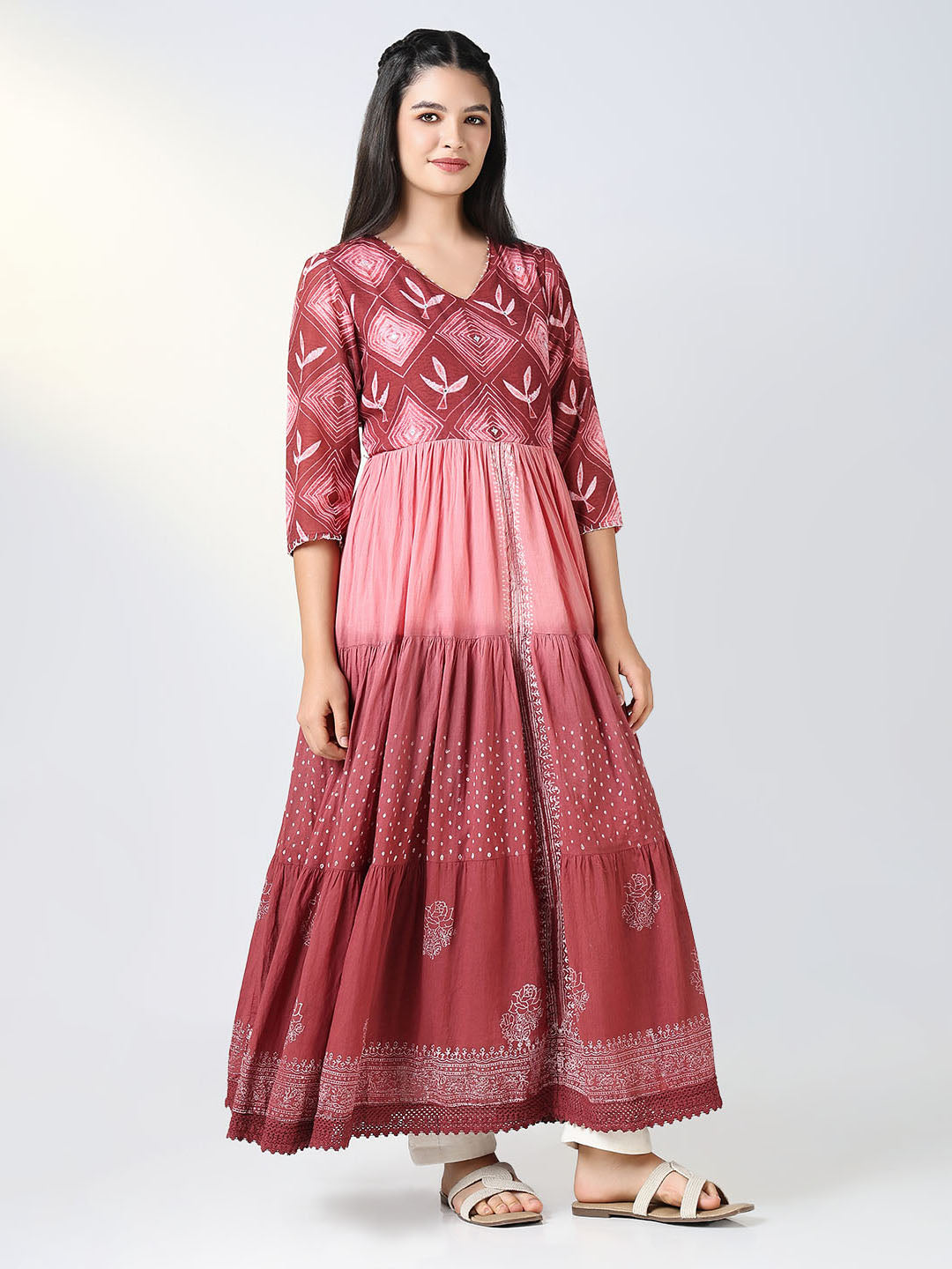 Women's Pink Ethnic Motifs Anarkali Kurta