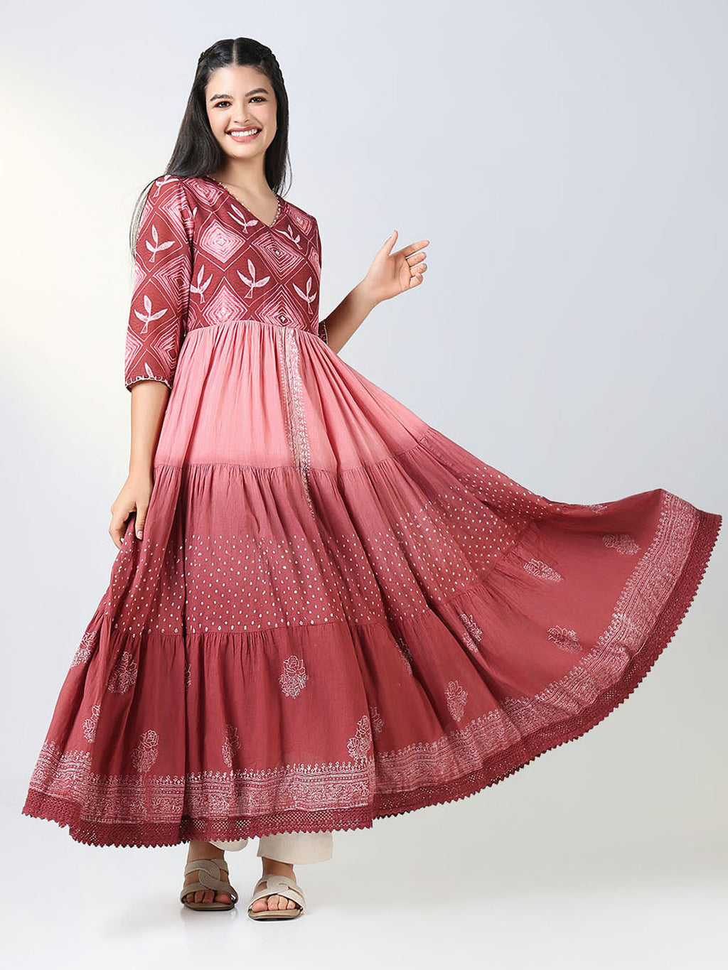 Women's Pink Ethnic Motifs Anarkali Kurta