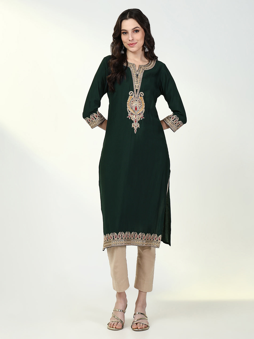 Women's Green Solid Straight Kurta
