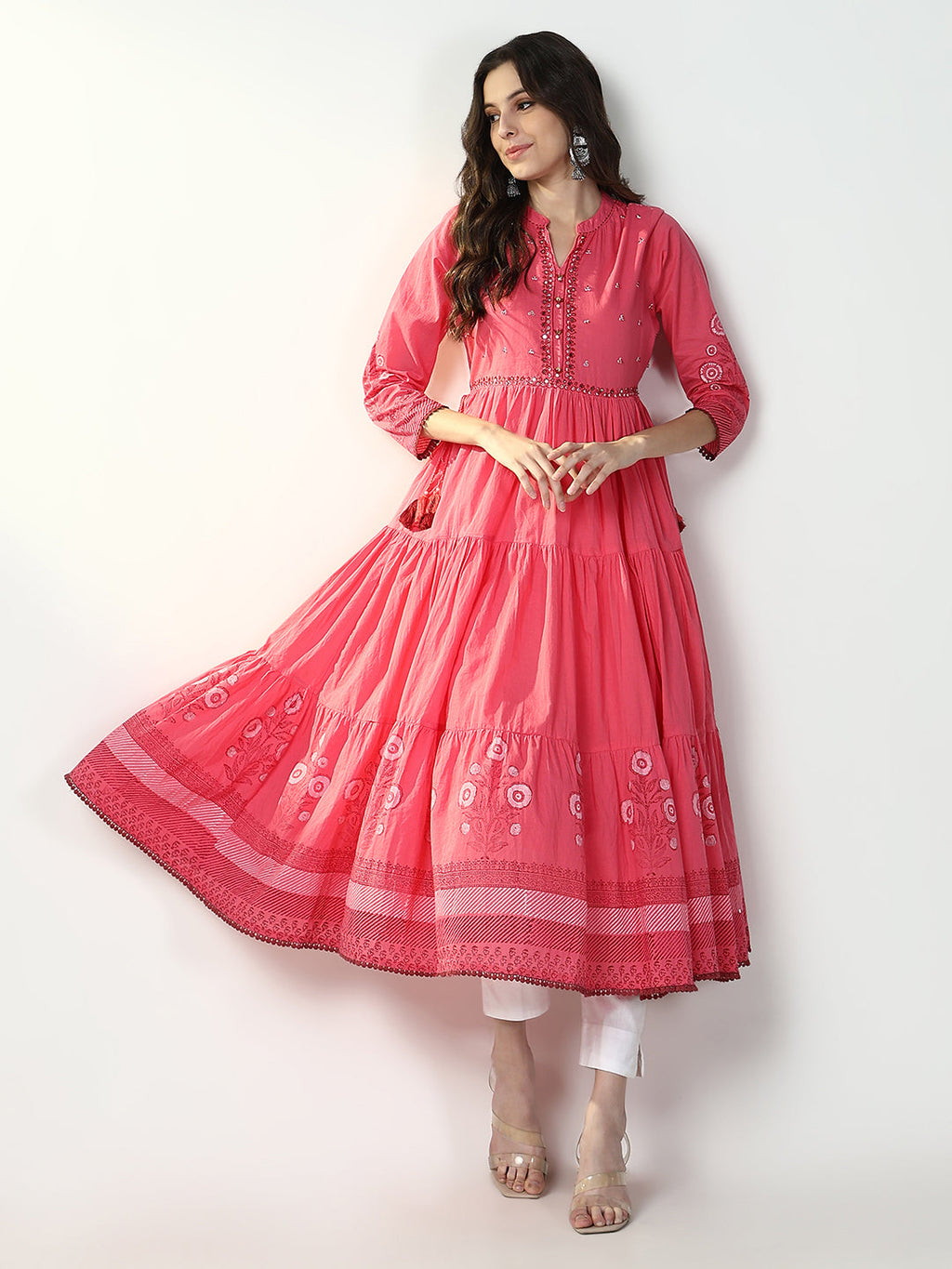 Women's Pink Floral Anarkali Kurta