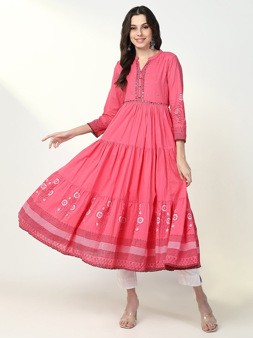 Women's Pink Floral Anarkali Kurta