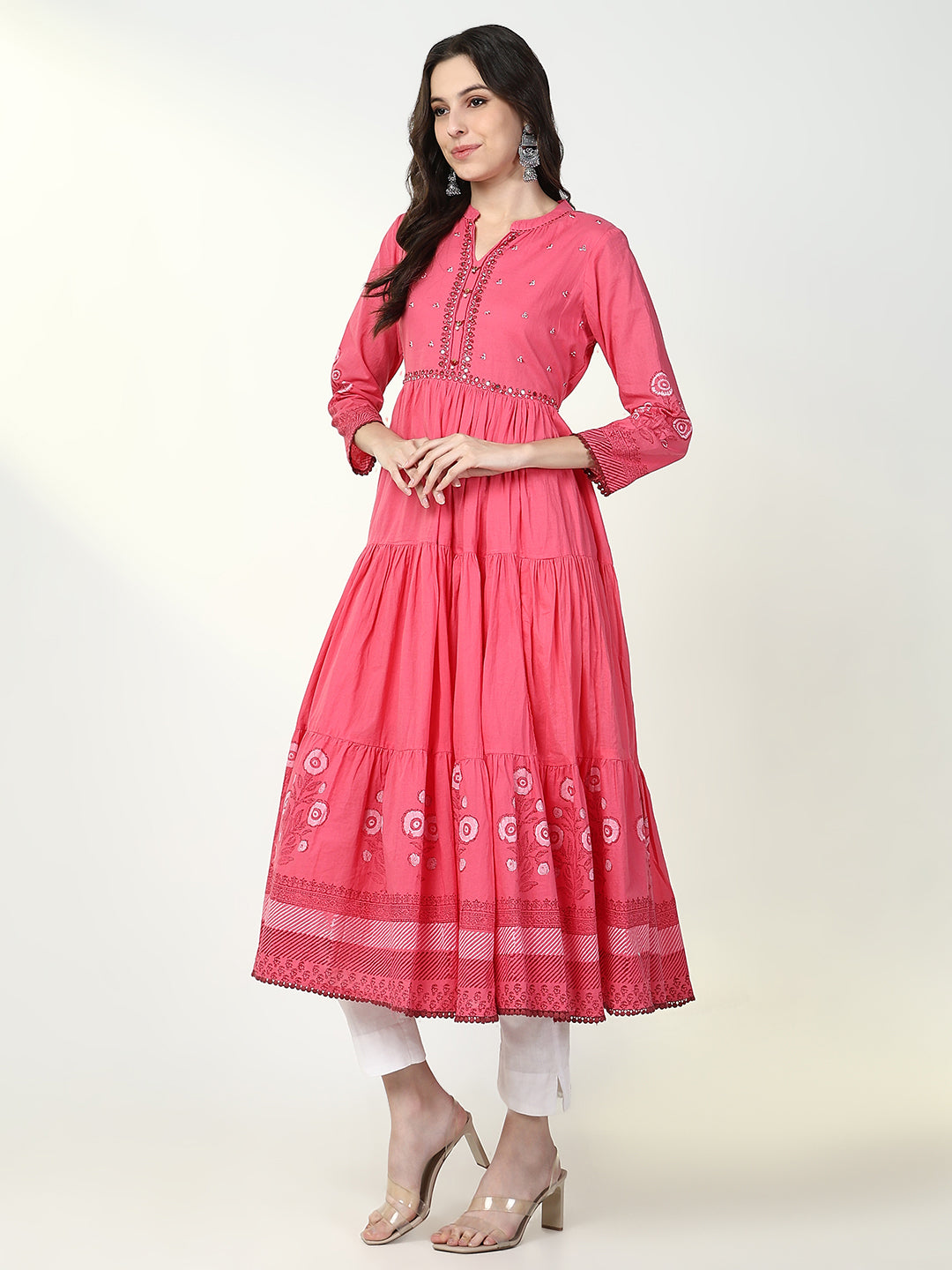 Women's Pink Floral Anarkali Kurta