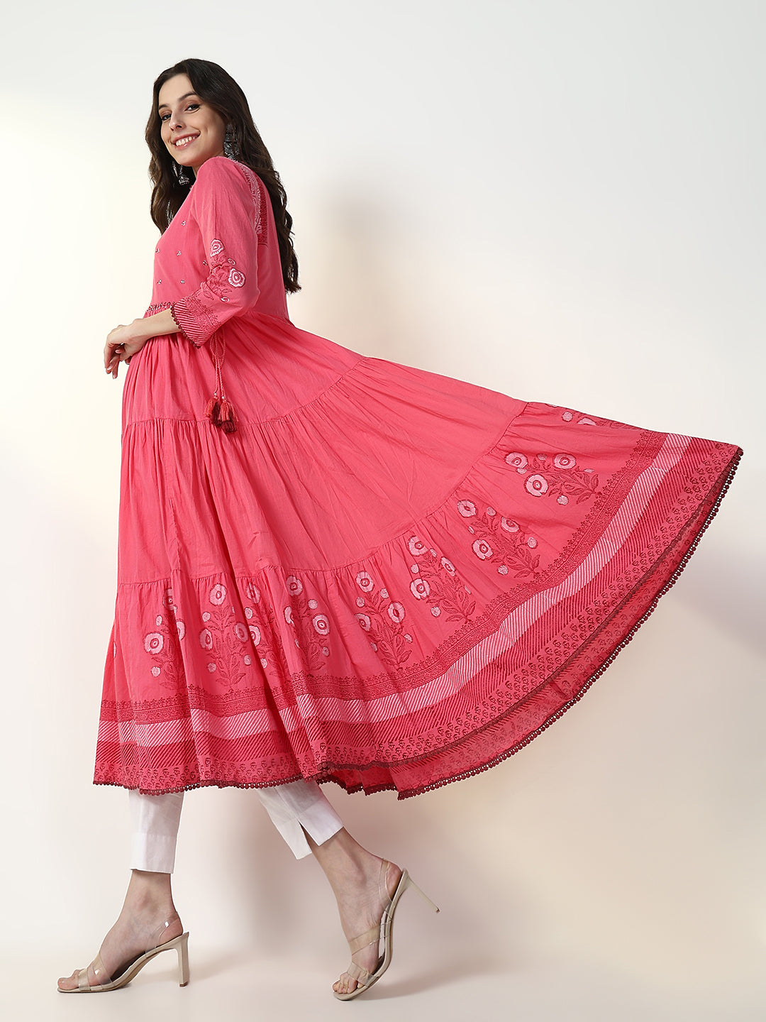 Women's Pink Floral Anarkali Kurta