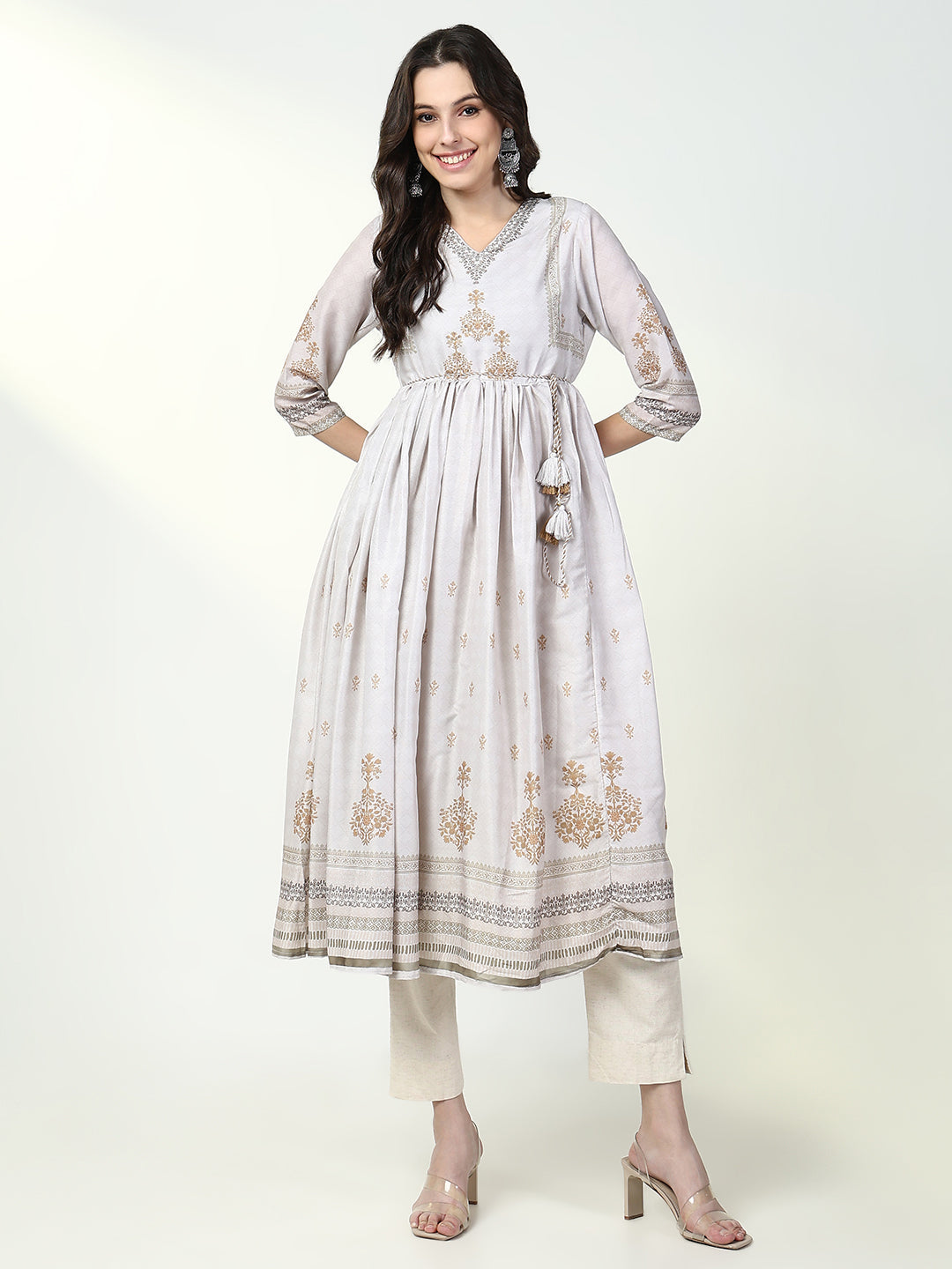 Women's Off White Graphic Anarkali Kurta