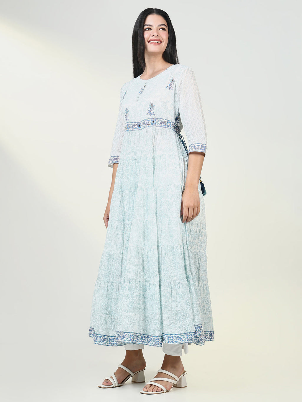 Women's Floral Blue Anarkali Kurta