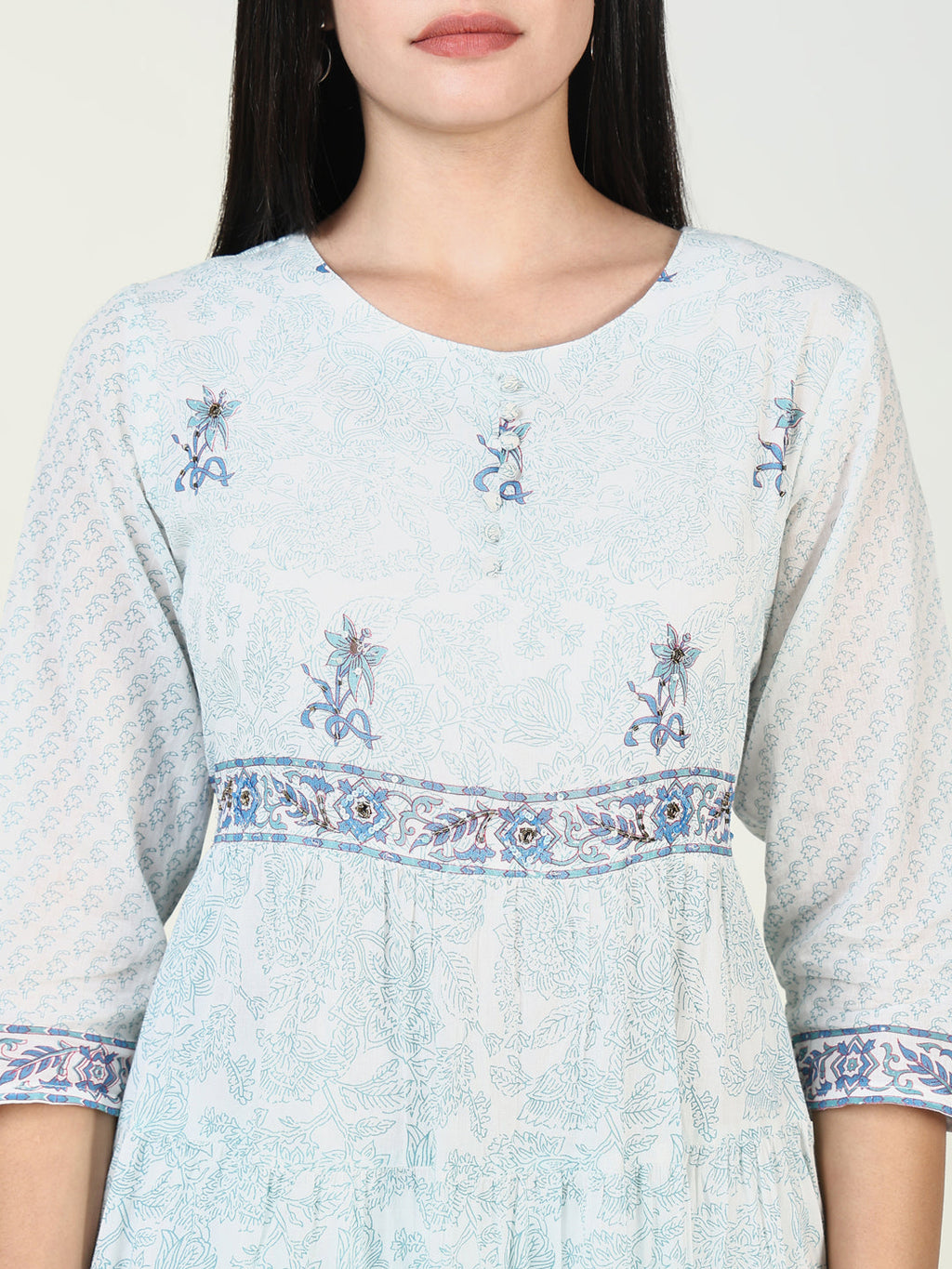 Women's Floral Blue Anarkali Kurta