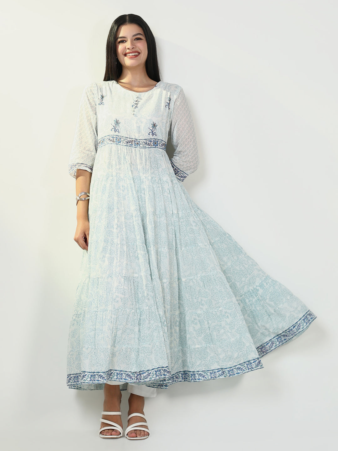 Women's Floral Blue Anarkali Kurta