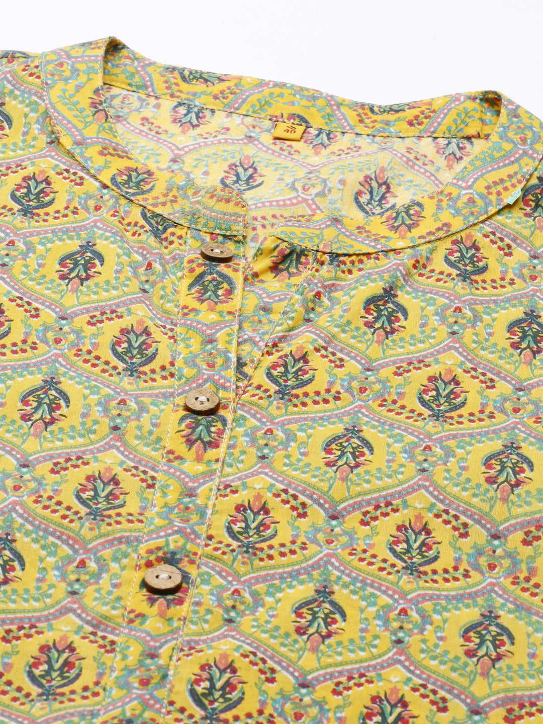 Women's Yellow Cotton Floral Printed Straight Kurta