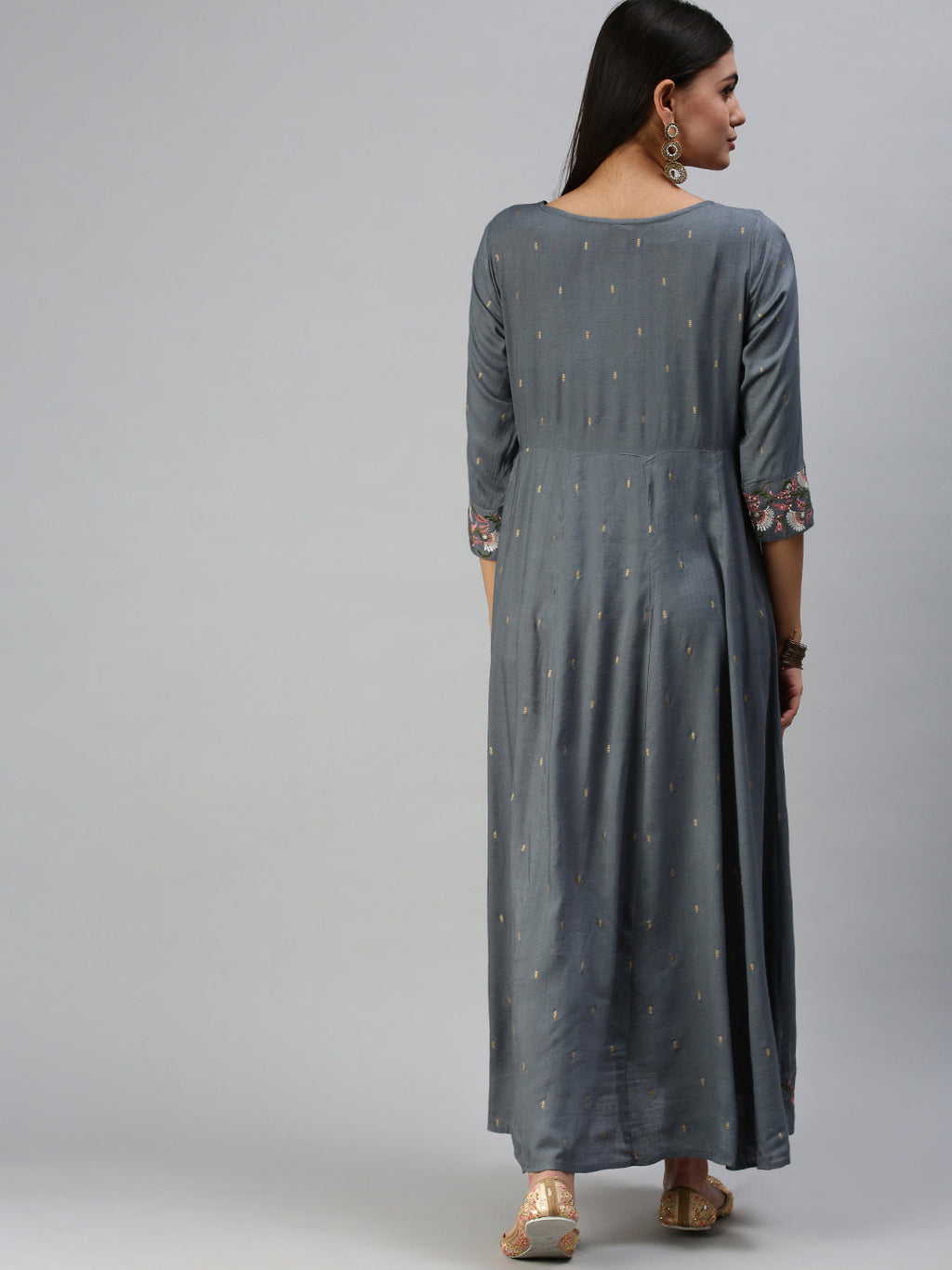 Women's Blue Floral Embroidered Thread Work Anarkali Kurta