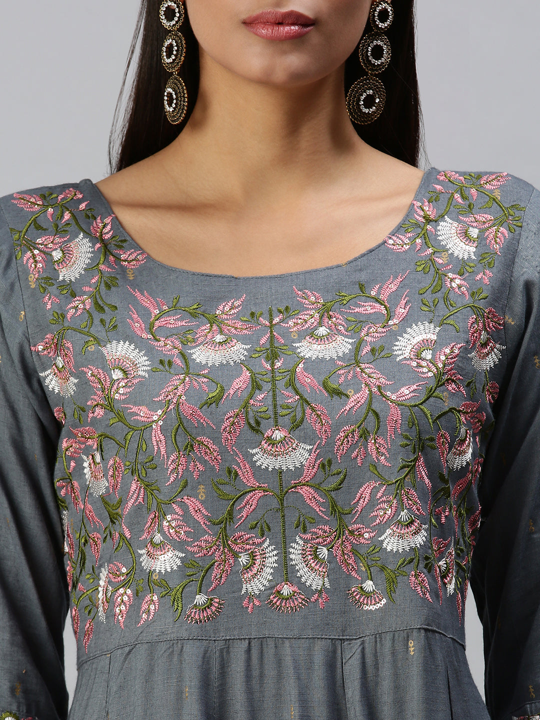 Women's Blue Floral Embroidered Thread Work Anarkali Kurta
