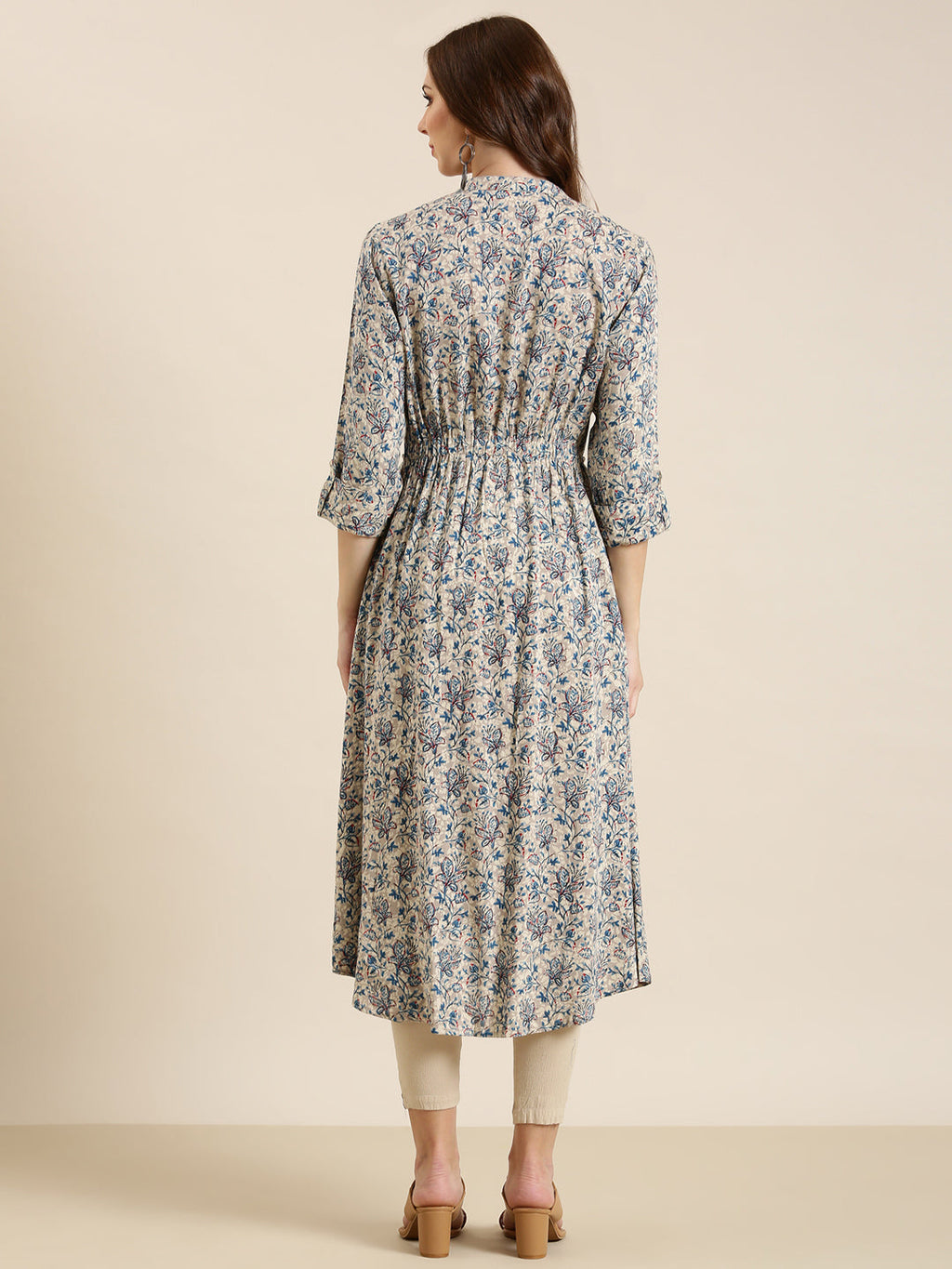Women's Grey Floral Printed Cotton A-Line Kurta