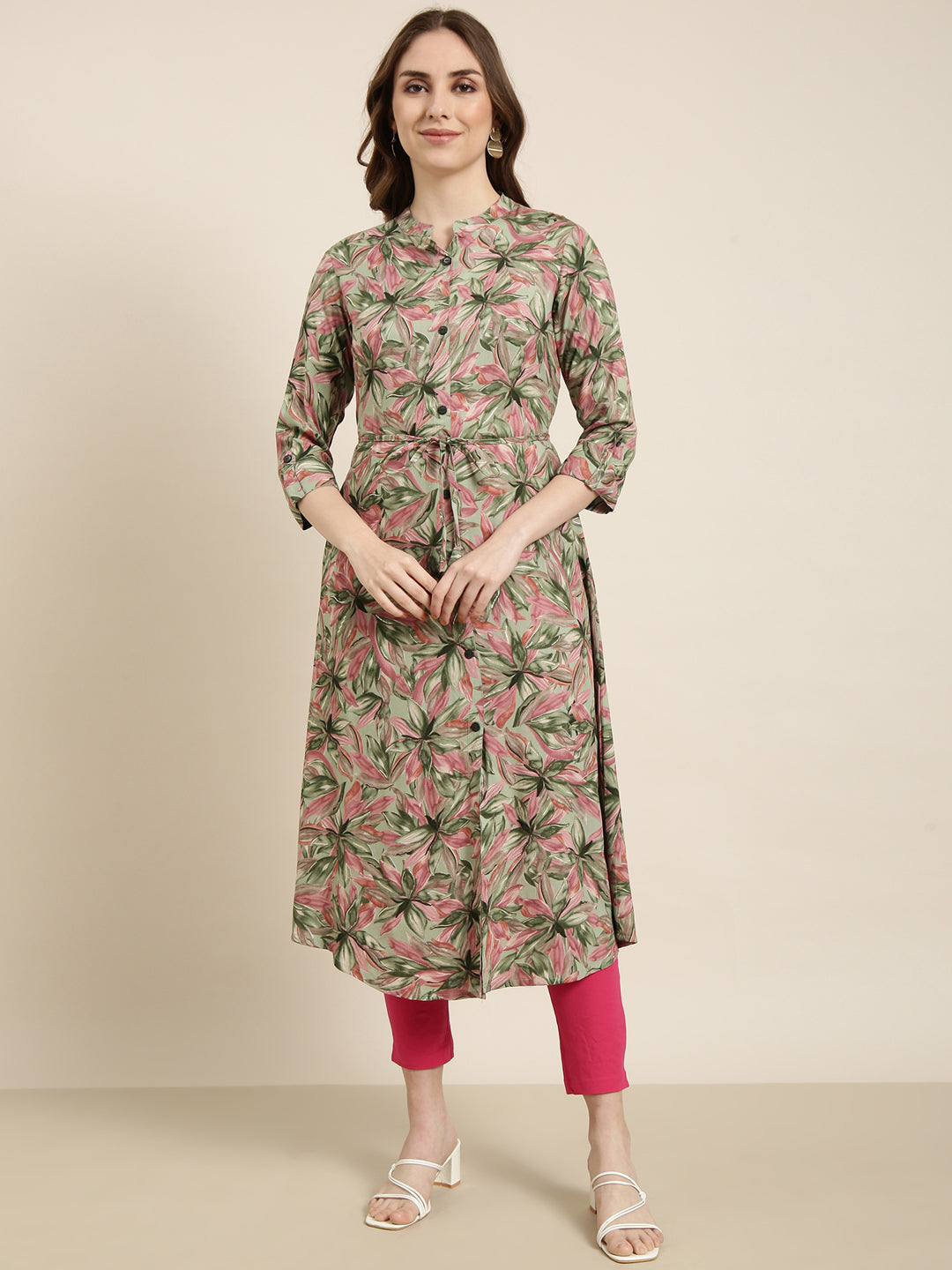 Women's A-Line Green Floral Kurta