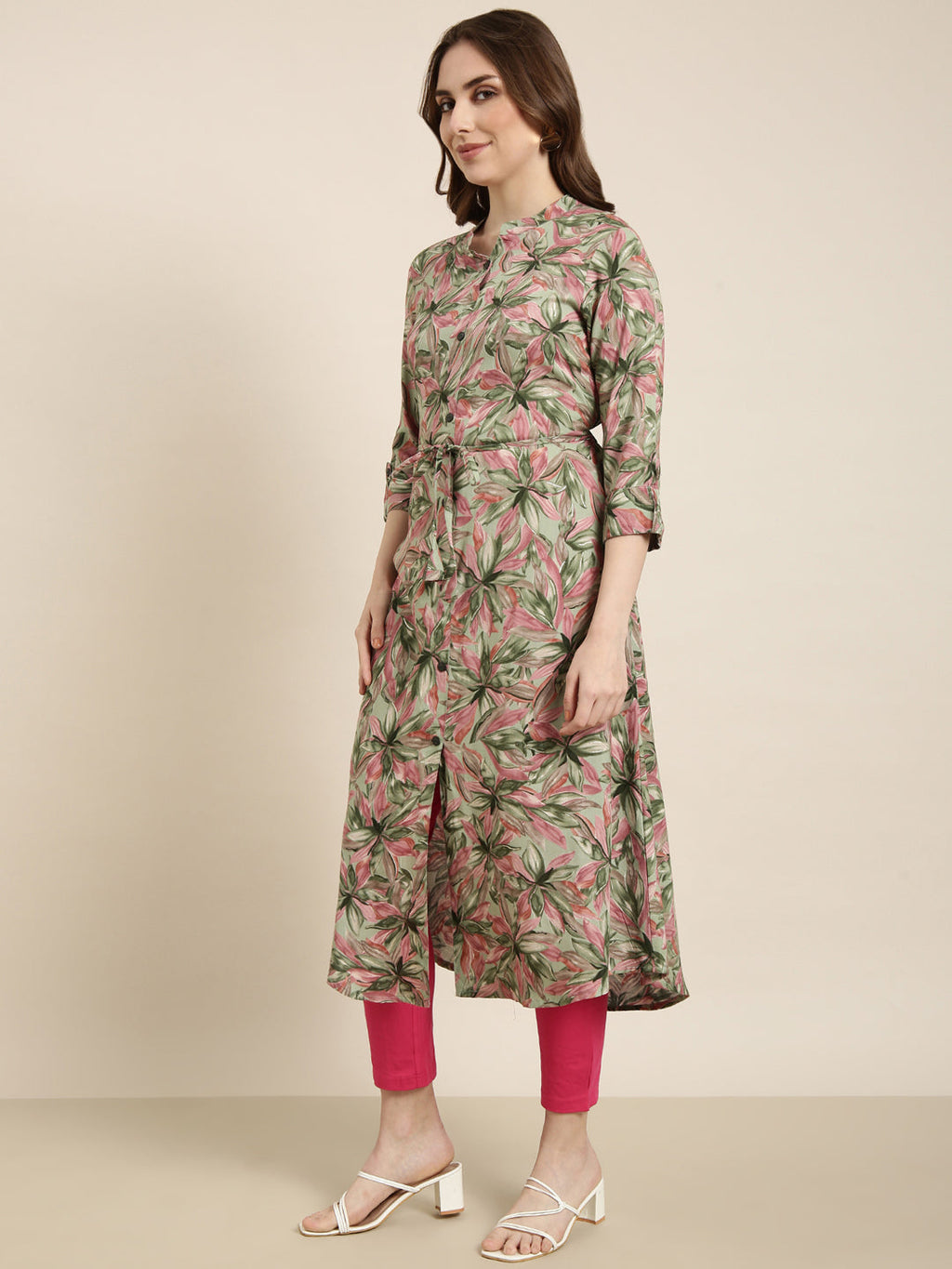 Women's A-Line Green Floral Kurta