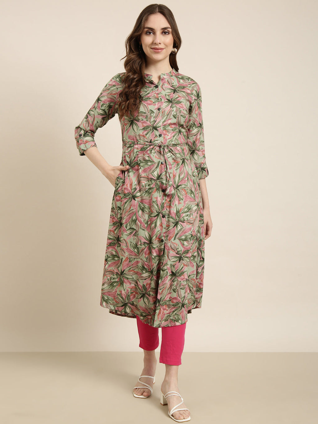 Women's A-Line Green Floral Kurta