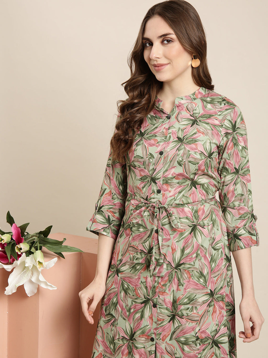Women's A-Line Green Floral Kurta