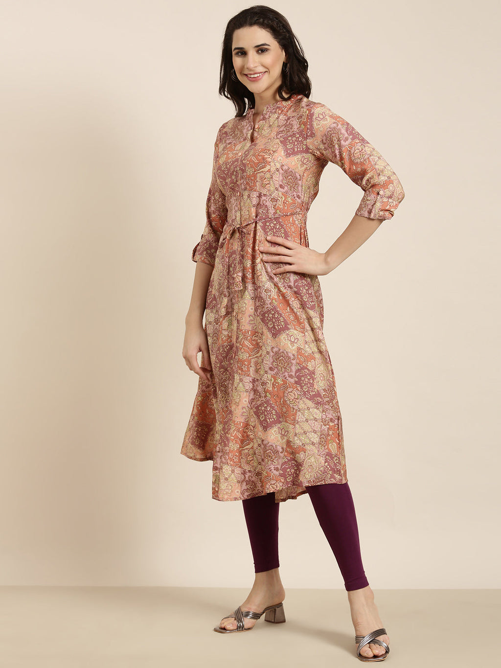 Women's A-Line Peach Floral Kurta