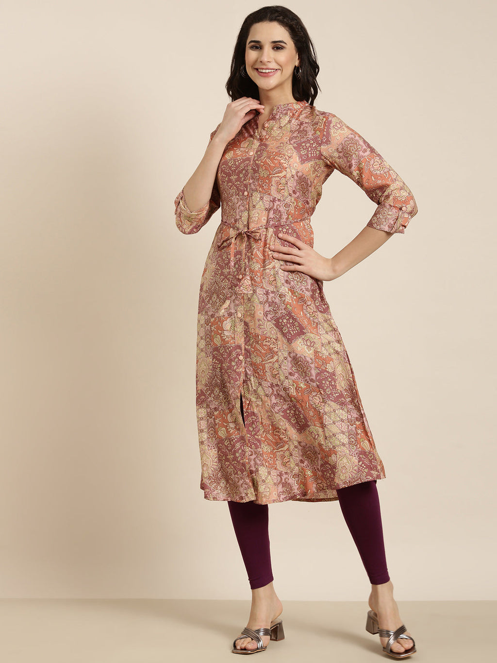 Women's A-Line Peach Floral Kurta
