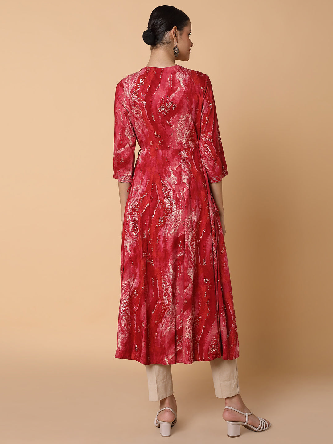 Women's Abstract Pink Anarkali Kurta