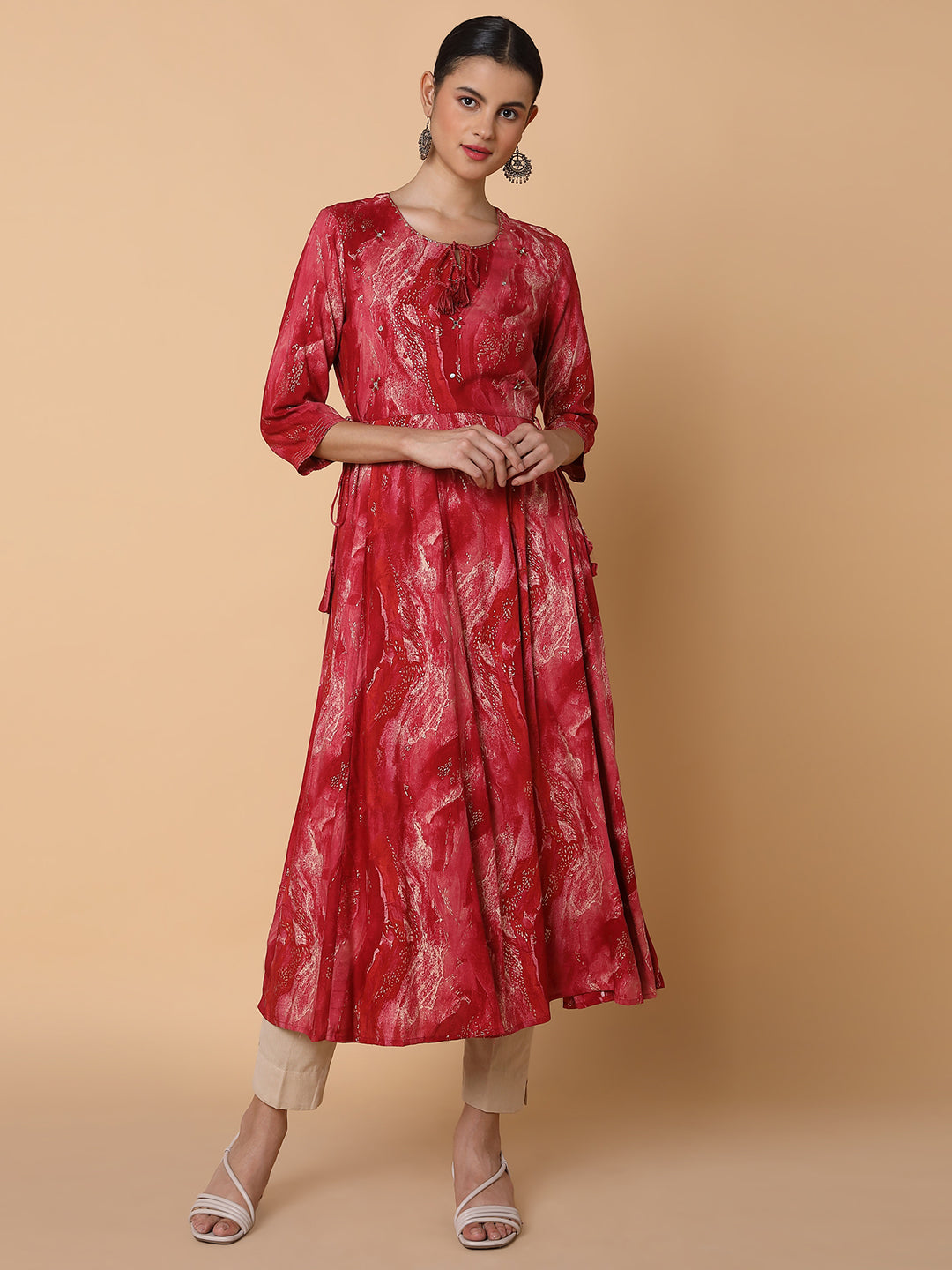 Women's Abstract Pink Anarkali Kurta