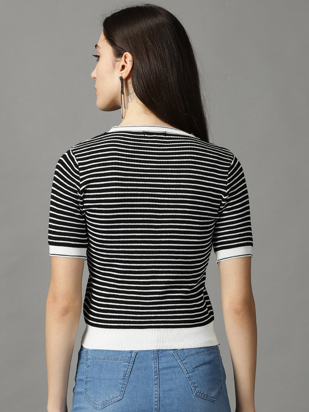 Women's Black Fitted Striped Top