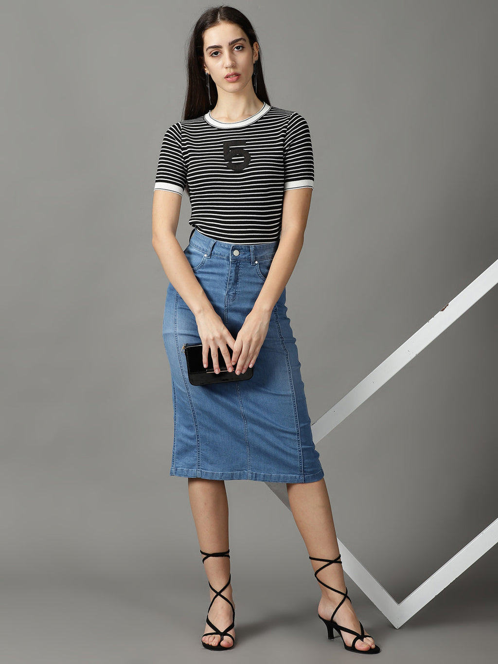 Women's Black Fitted Striped Top