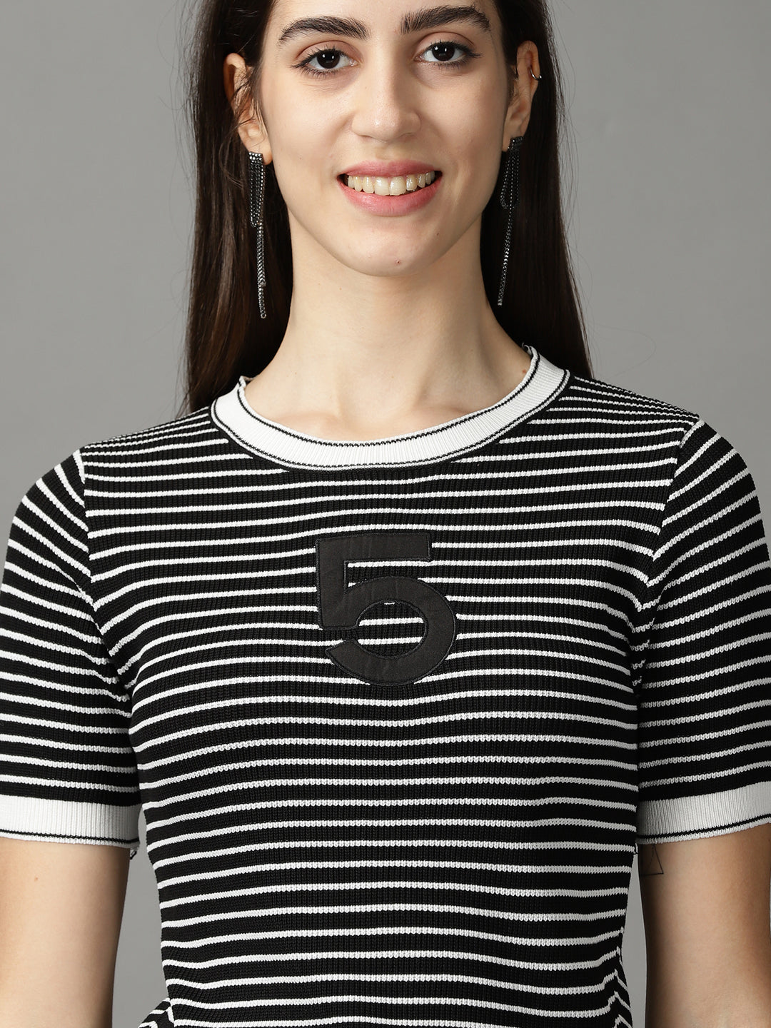 Women's Black Fitted Striped Top