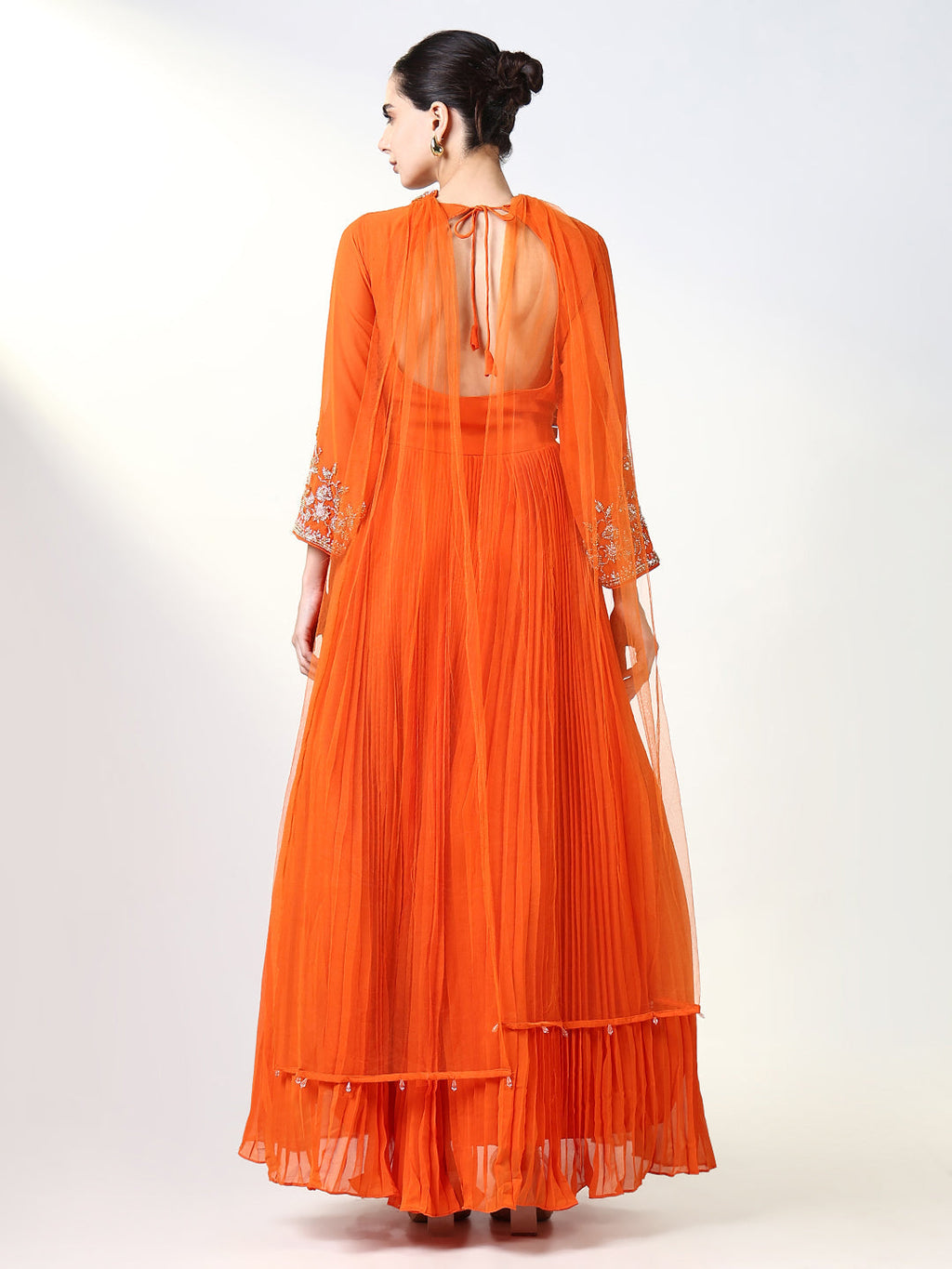 Women's Orange Solid Anarkali Kurta with Dupatta